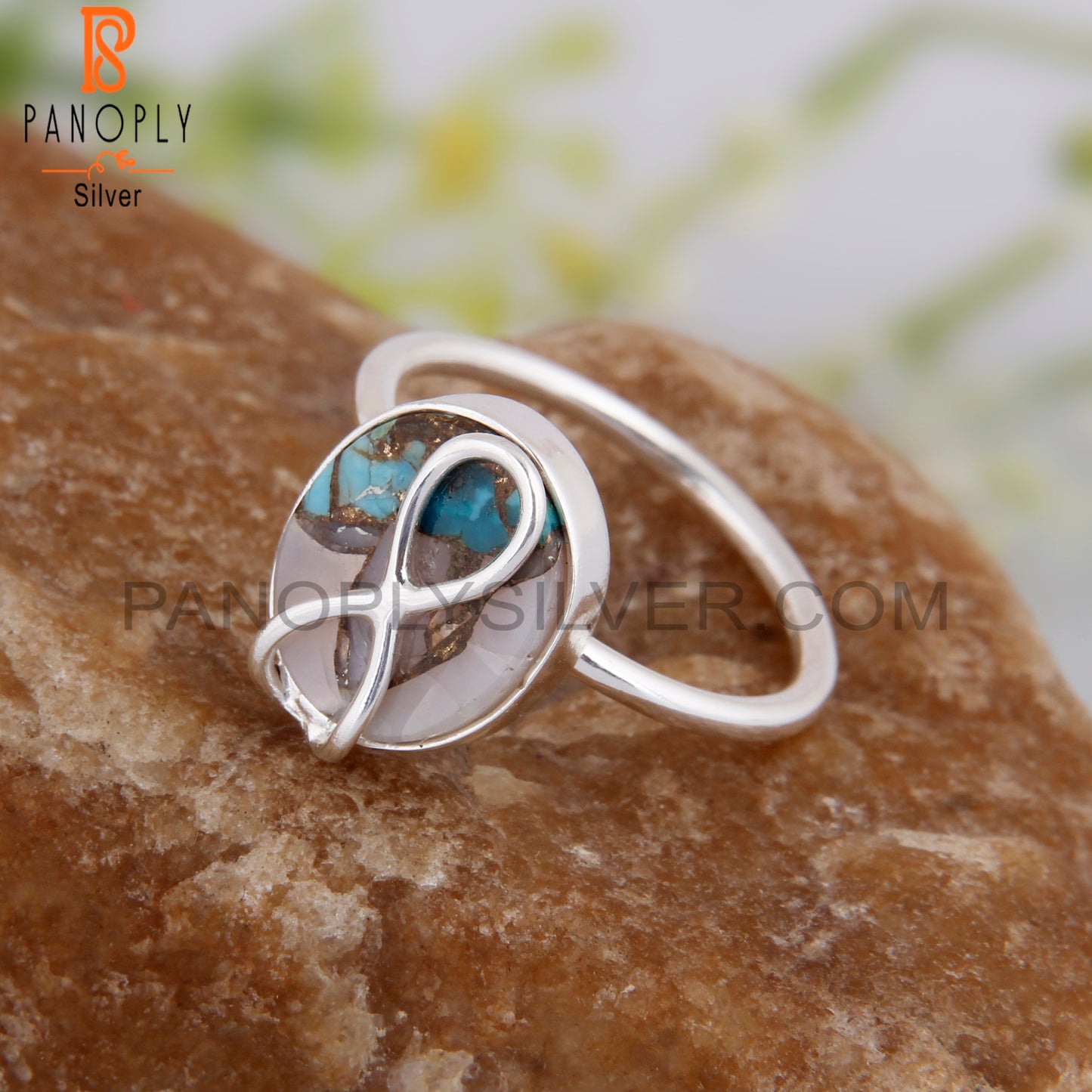 Mojave Copper Pink Opal Turquoise 925 Silver Party Wear Ring