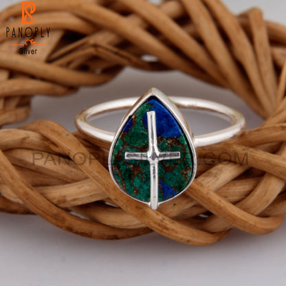 Mojave Copper Azurite Malachite Handmade 925 Silver Ring
