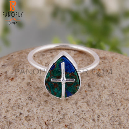 Mojave Copper Azurite Malachite Handmade 925 Silver Ring