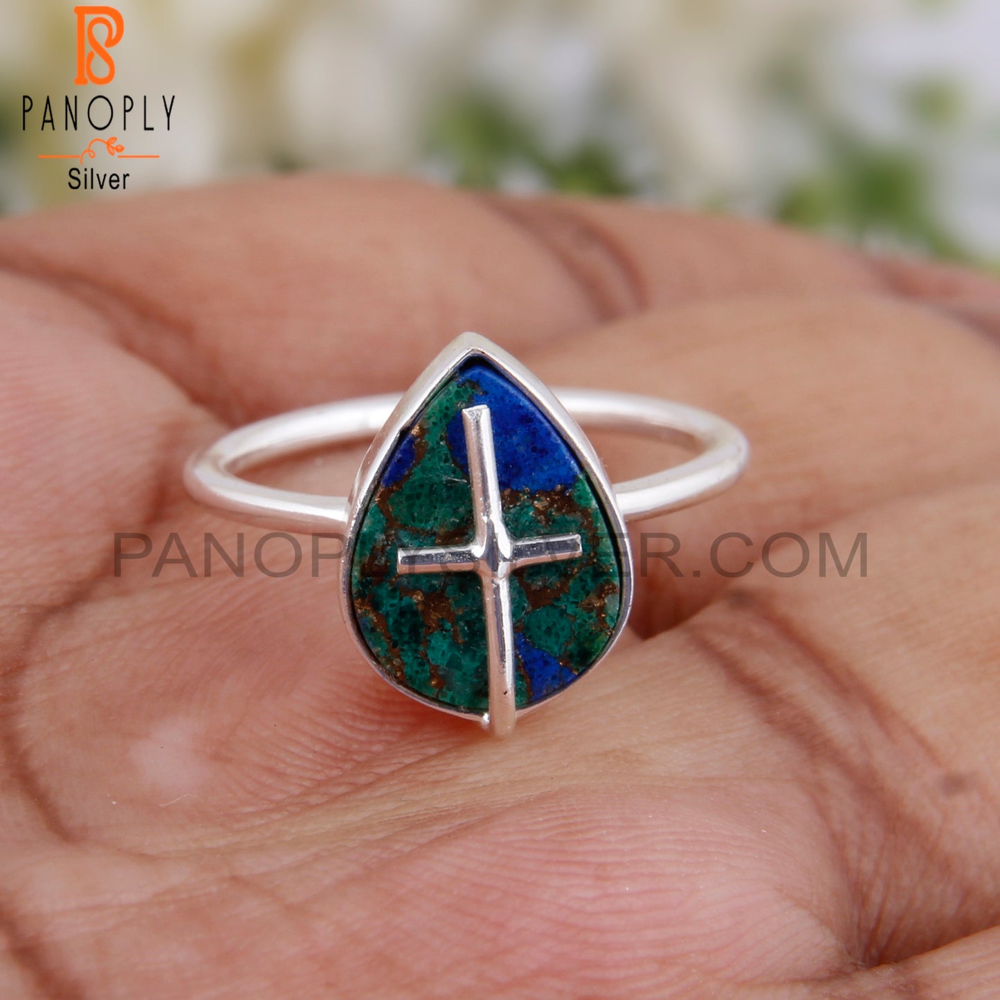 Mojave Copper Azurite Malachite Handmade 925 Silver Ring