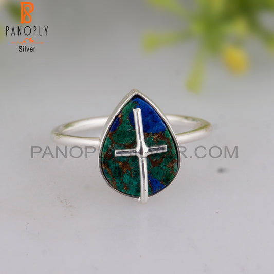 Mojave Copper Azurite Malachite Handmade 925 Silver Ring
