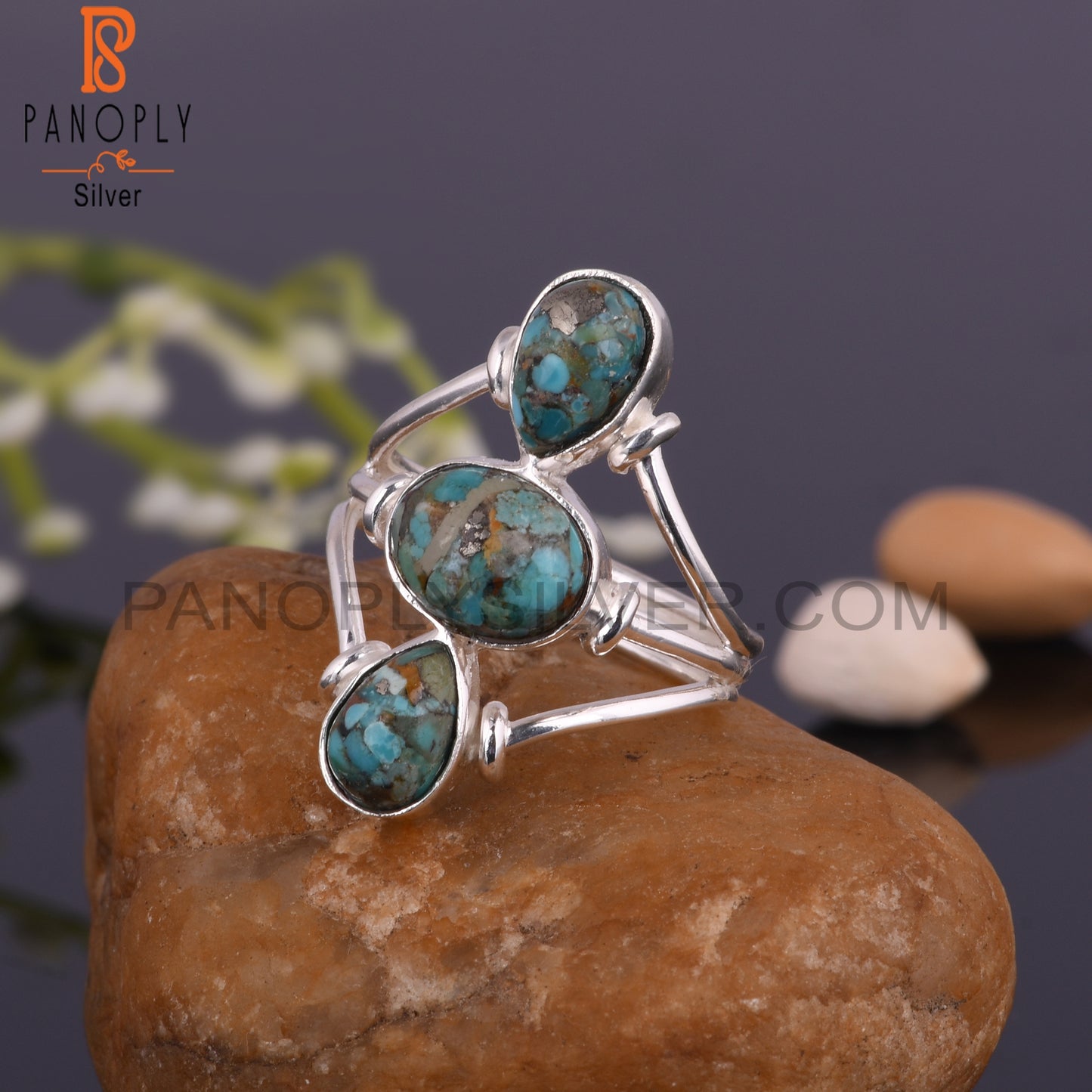 Stylish Boulder Turquoise 925 Sterling Silver Dainty Ring