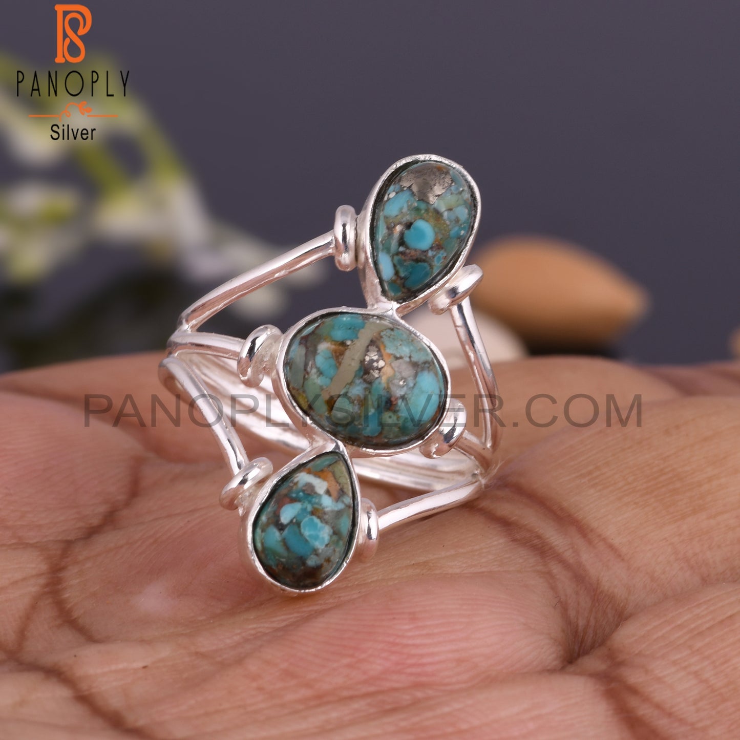 Stylish Boulder Turquoise 925 Sterling Silver Dainty Ring