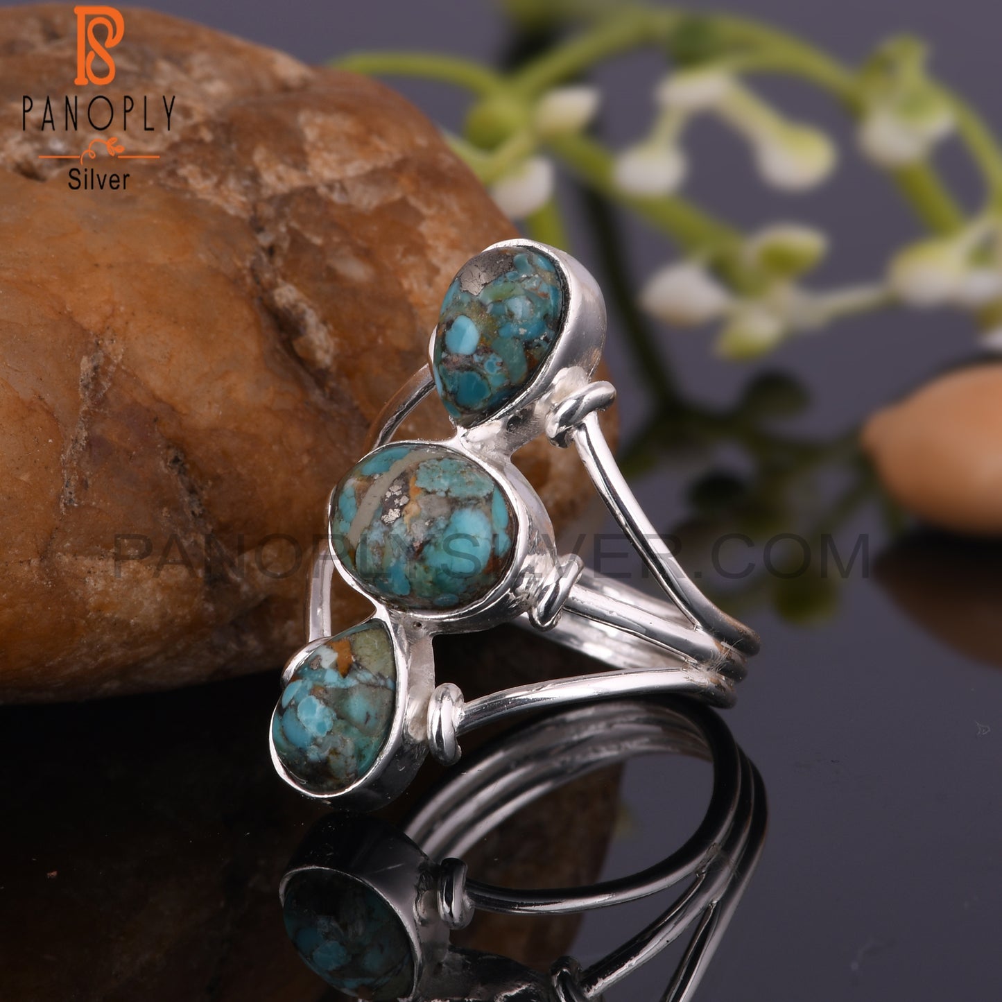 Stylish Boulder Turquoise 925 Sterling Silver Dainty Ring