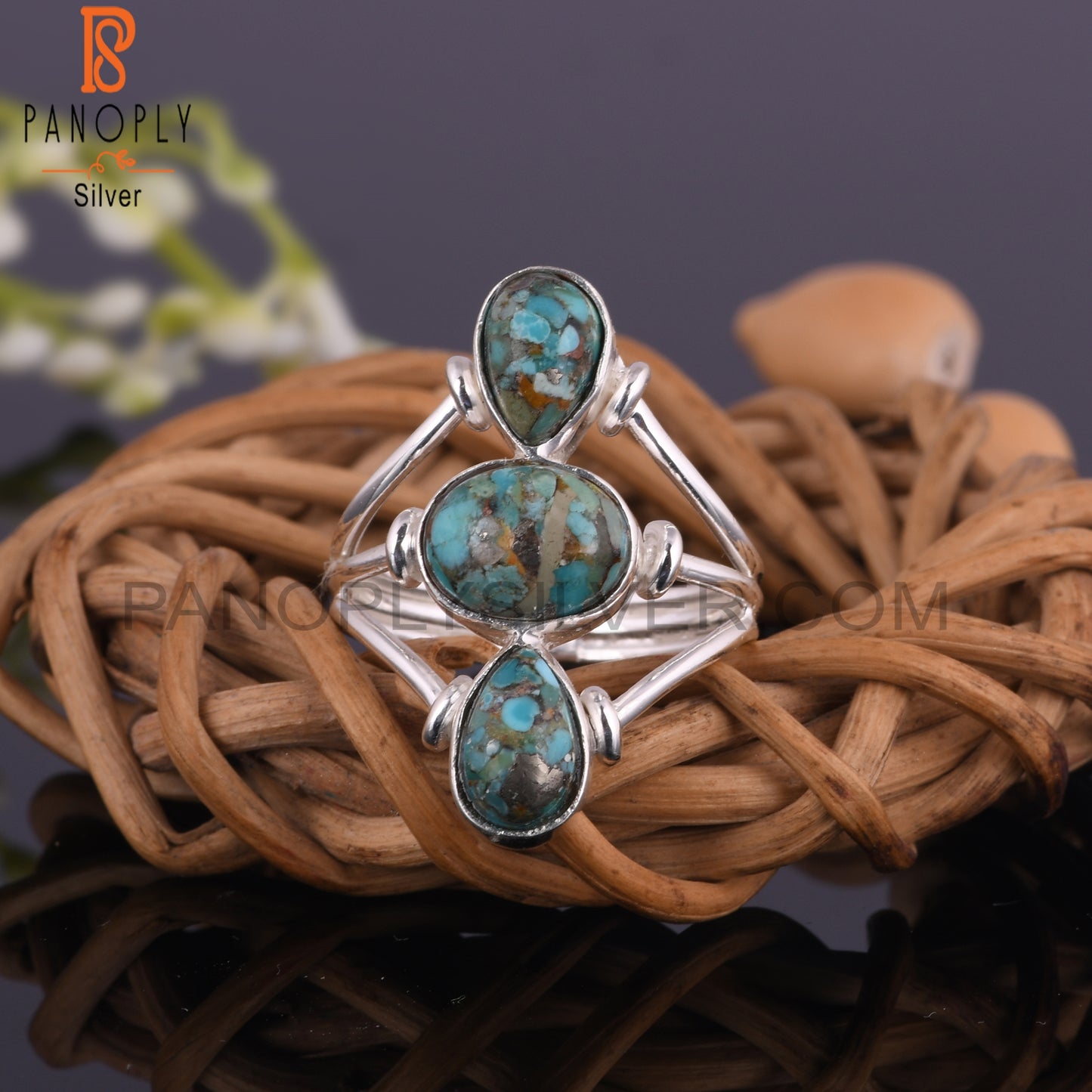 Stylish Boulder Turquoise 925 Sterling Silver Dainty Ring