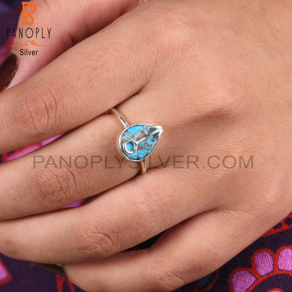 Mojave Copper Turquoise Pear Shape 925 Silver Ring