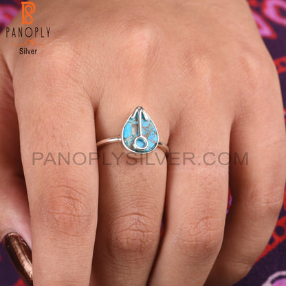 Mojave Copper Turquoise Pear Shape 925 Silver Ring