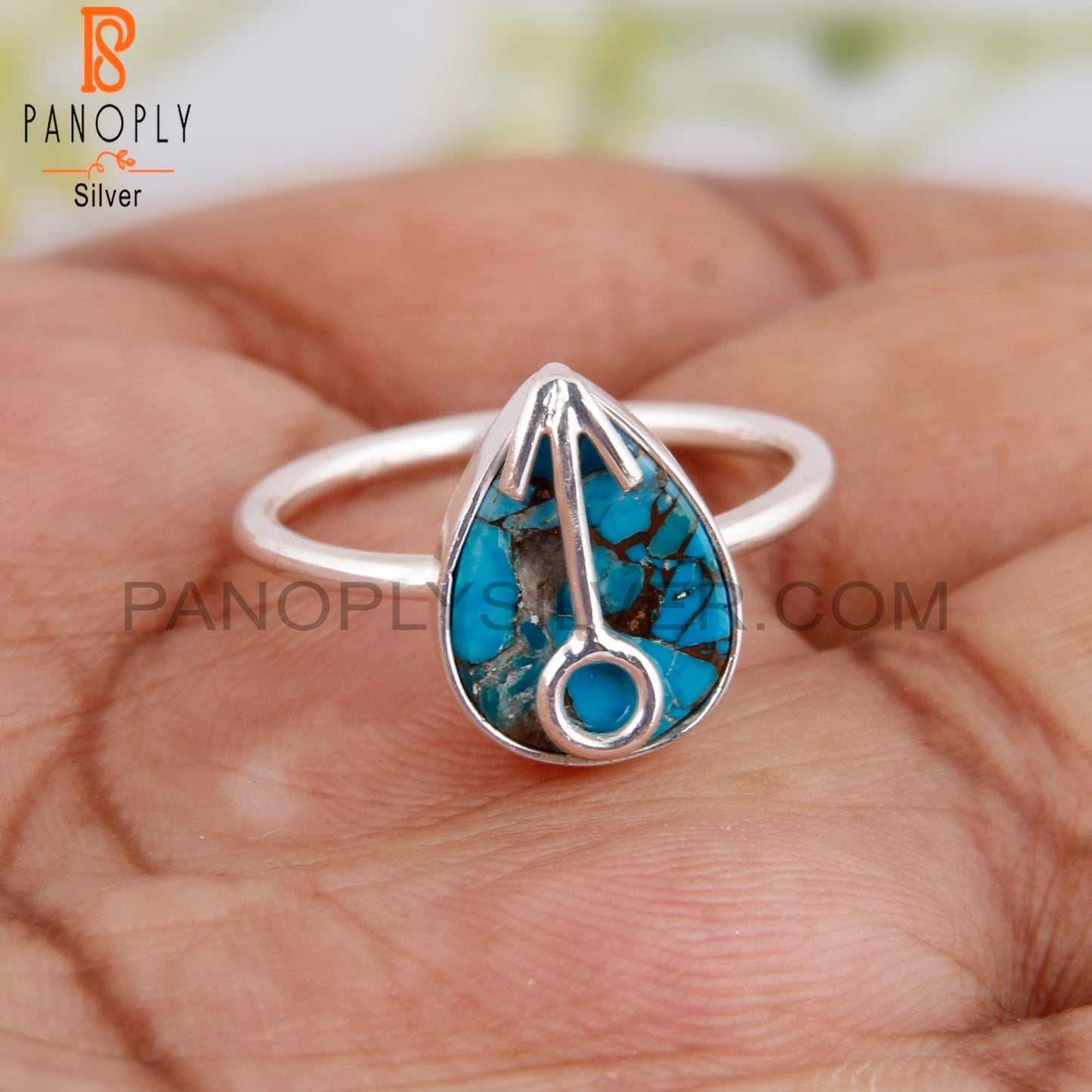 Mojave Copper Turquoise Pear Shape 925 Silver Ring