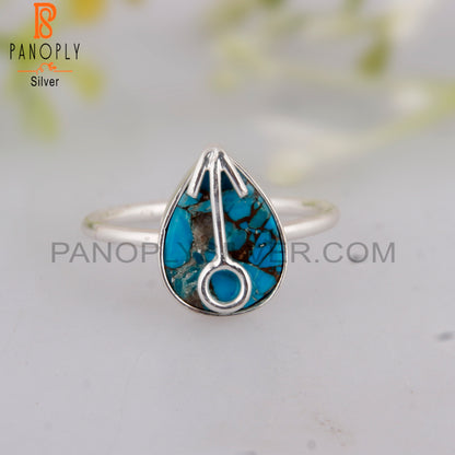 Mojave Copper Turquoise Pear Shape 925 Silver Ring