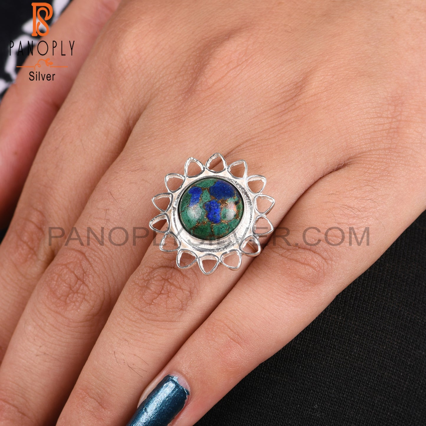 Mojave Copper Azurite Malachite 925 Sterling Silver Ring