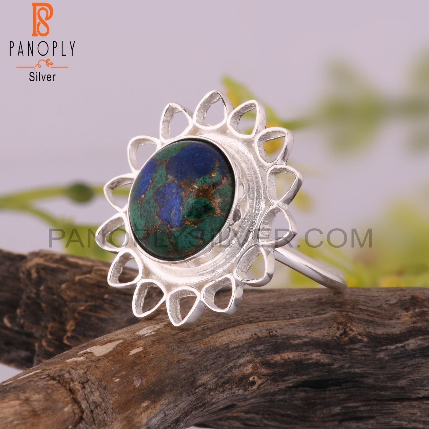 Mojave Copper Azurite Malachite 925 Sterling Silver Ring