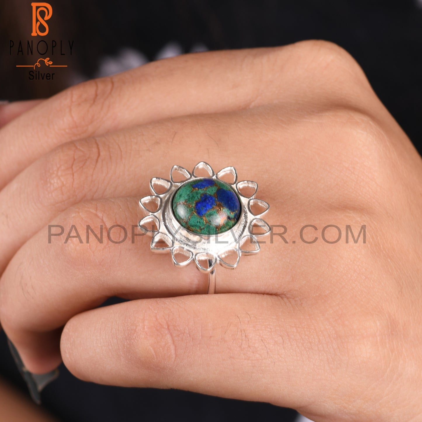 Mojave Copper Azurite Malachite 925 Sterling Silver Ring