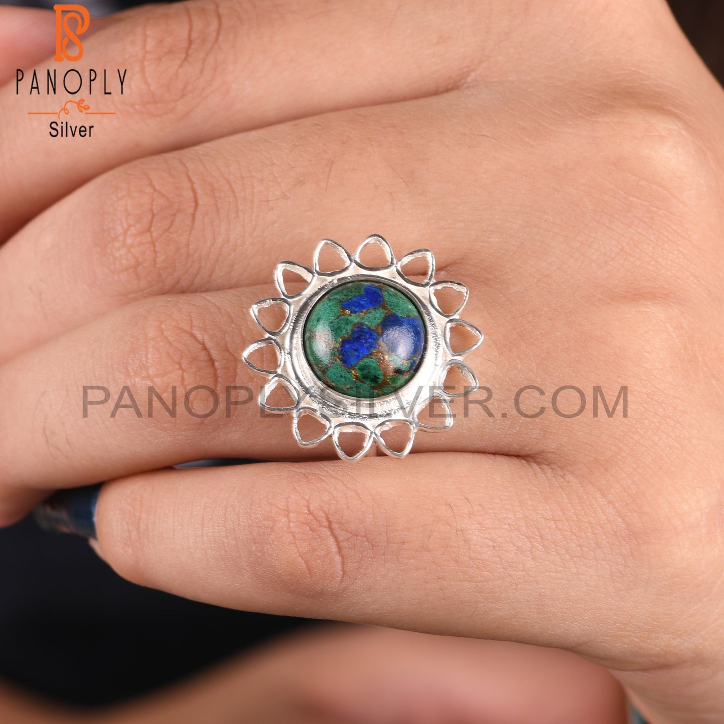 Mojave Copper Azurite Malachite 925 Sterling Silver Ring
