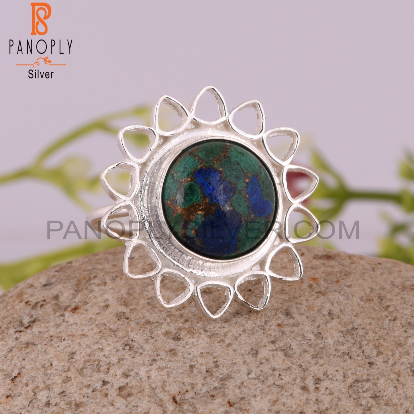 Mojave Copper Azurite Malachite 925 Sterling Silver Ring