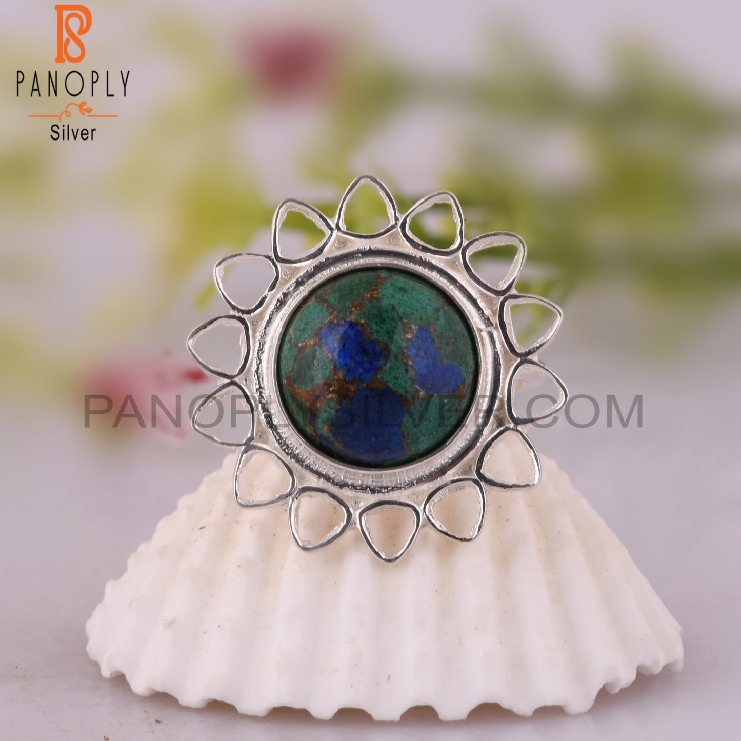 Mojave Copper Azurite Malachite 925 Sterling Silver Ring