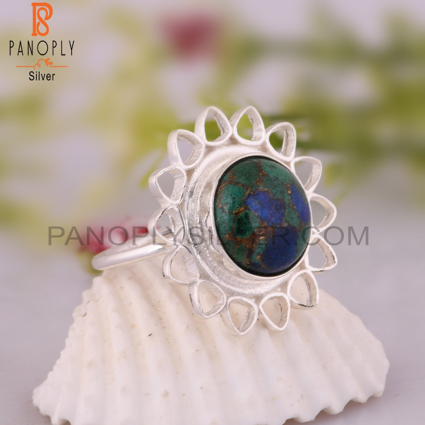 Mojave Copper Azurite Malachite 925 Sterling Silver Ring