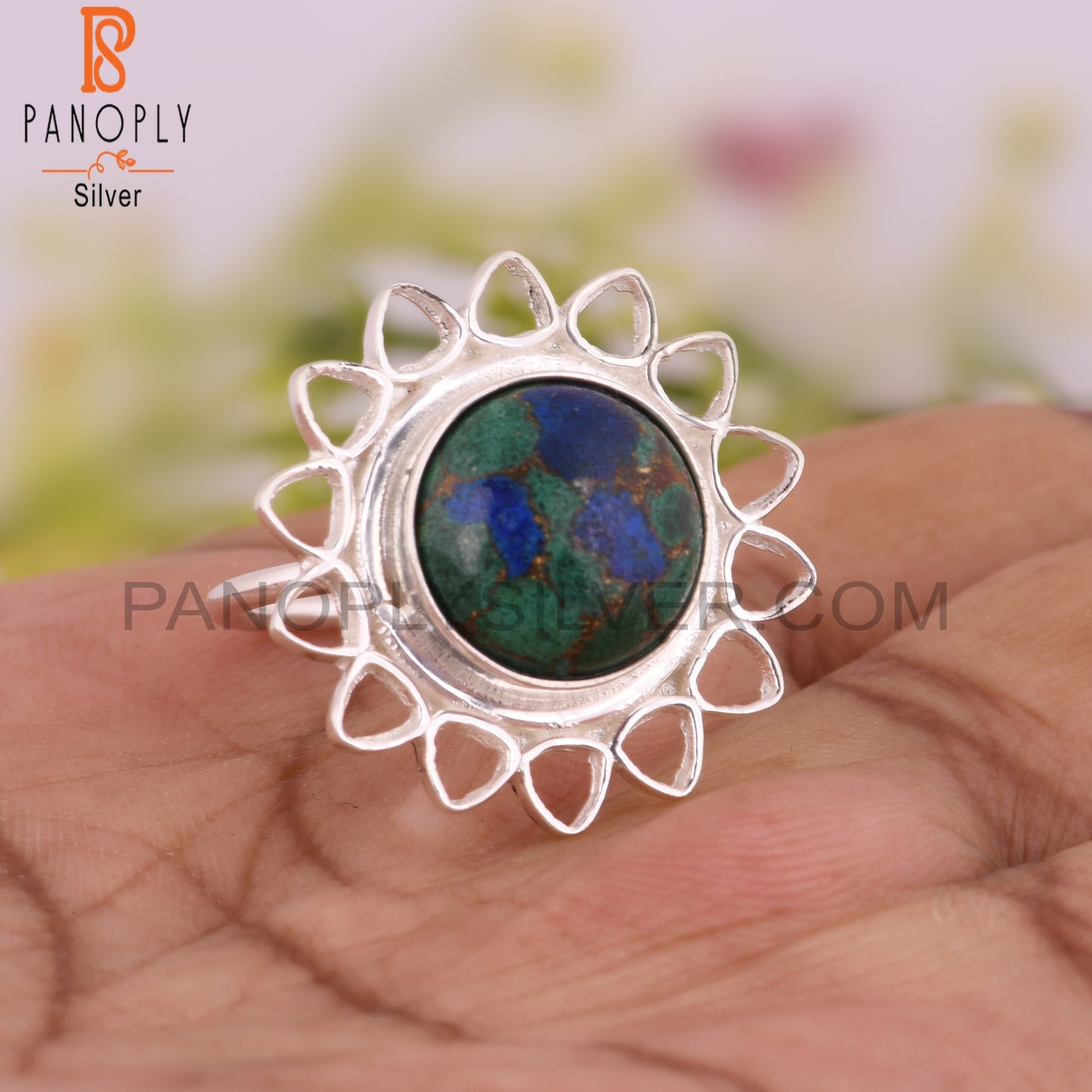Mojave Copper Azurite Malachite 925 Sterling Silver Ring