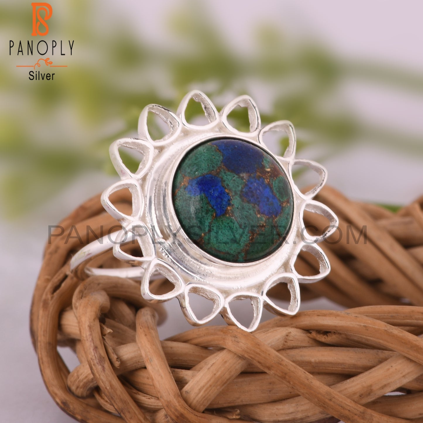 Mojave Copper Azurite Malachite 925 Sterling Silver Ring