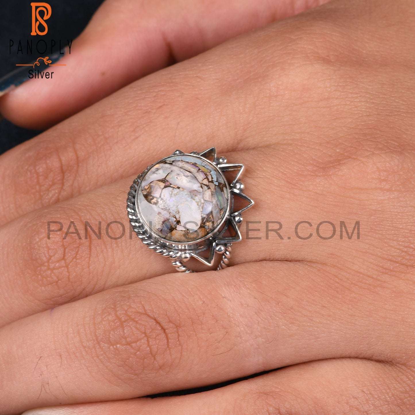 Mojave Copper Ethiopian Opal Round 925 Silver Gift Ring