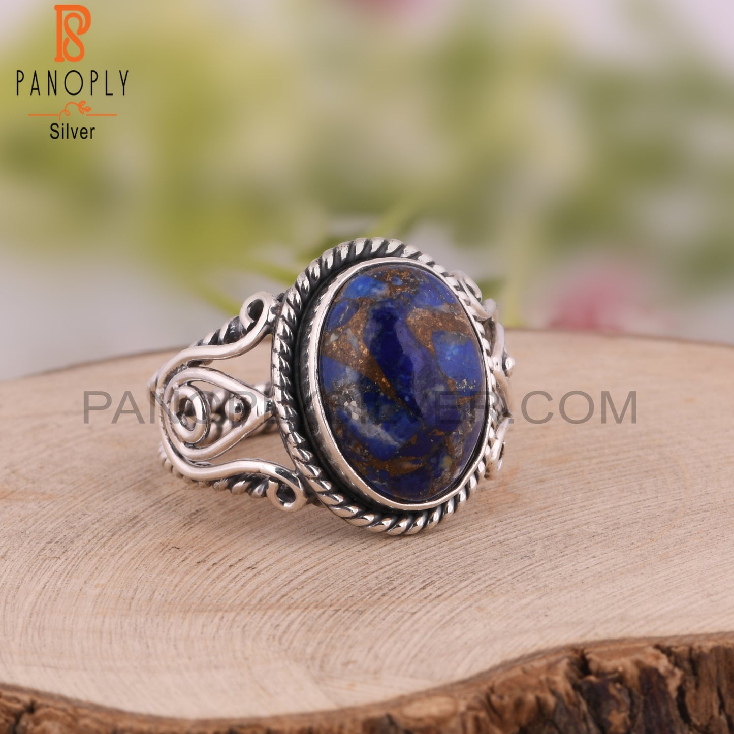 Aesthetic Mojave Copper Lapis Oval Shape 925 Silver Ring