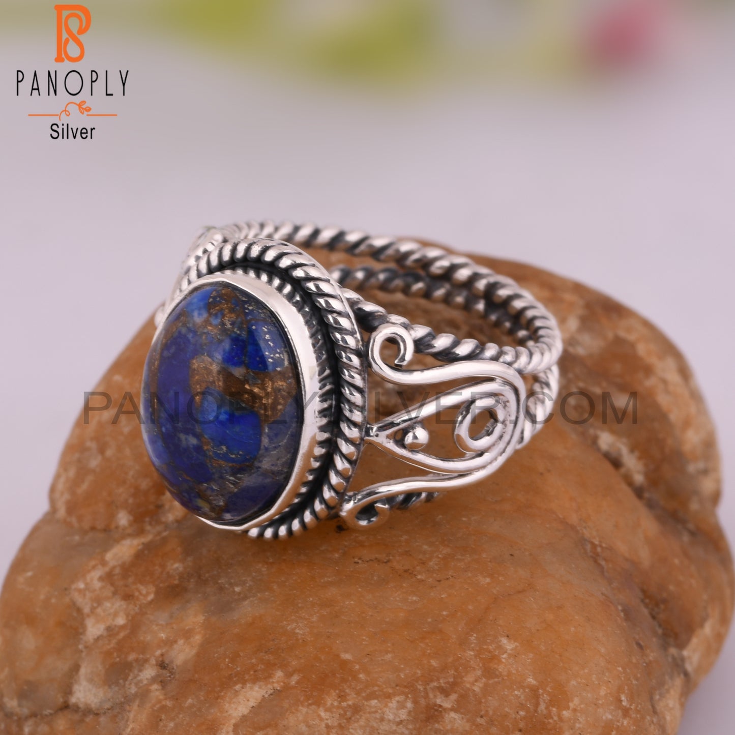 Aesthetic Mojave Copper Lapis Oval Shape 925 Silver Ring