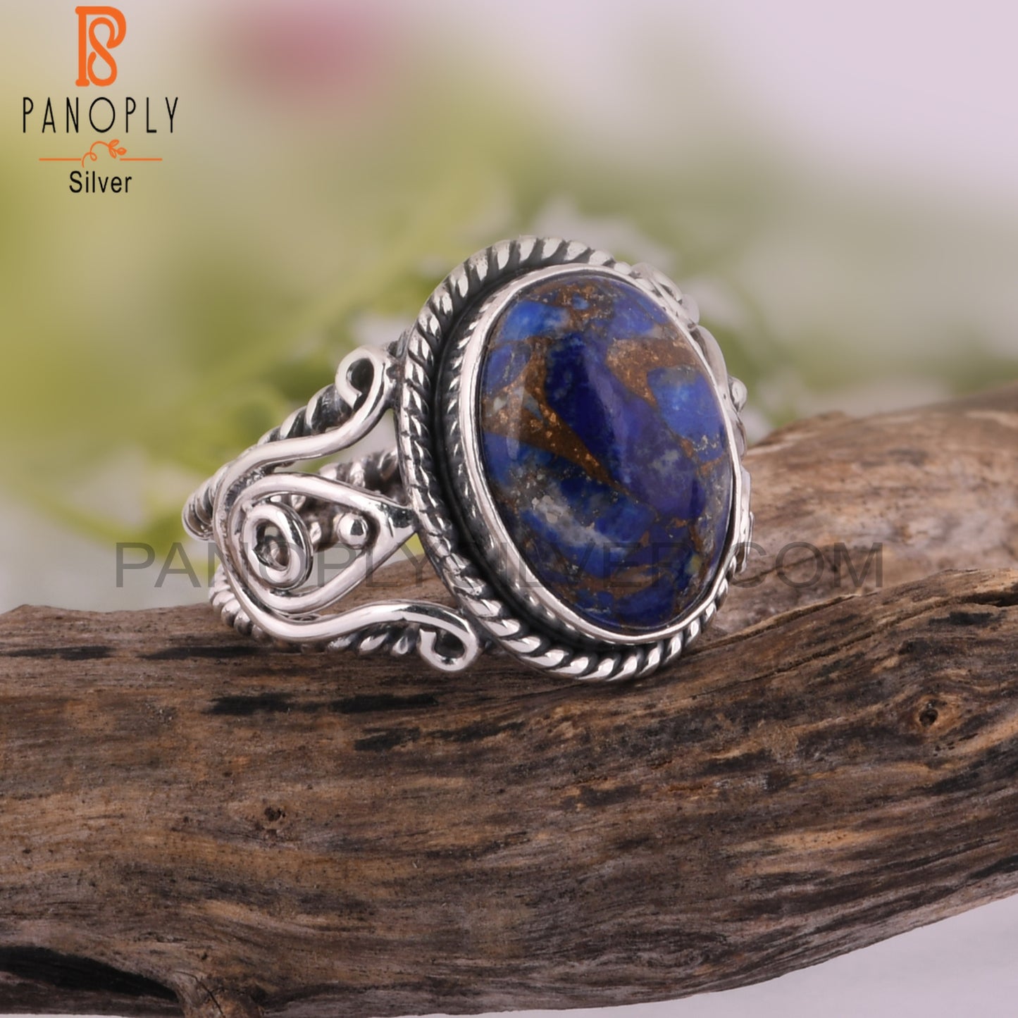 Aesthetic Mojave Copper Lapis Oval Shape 925 Silver Ring