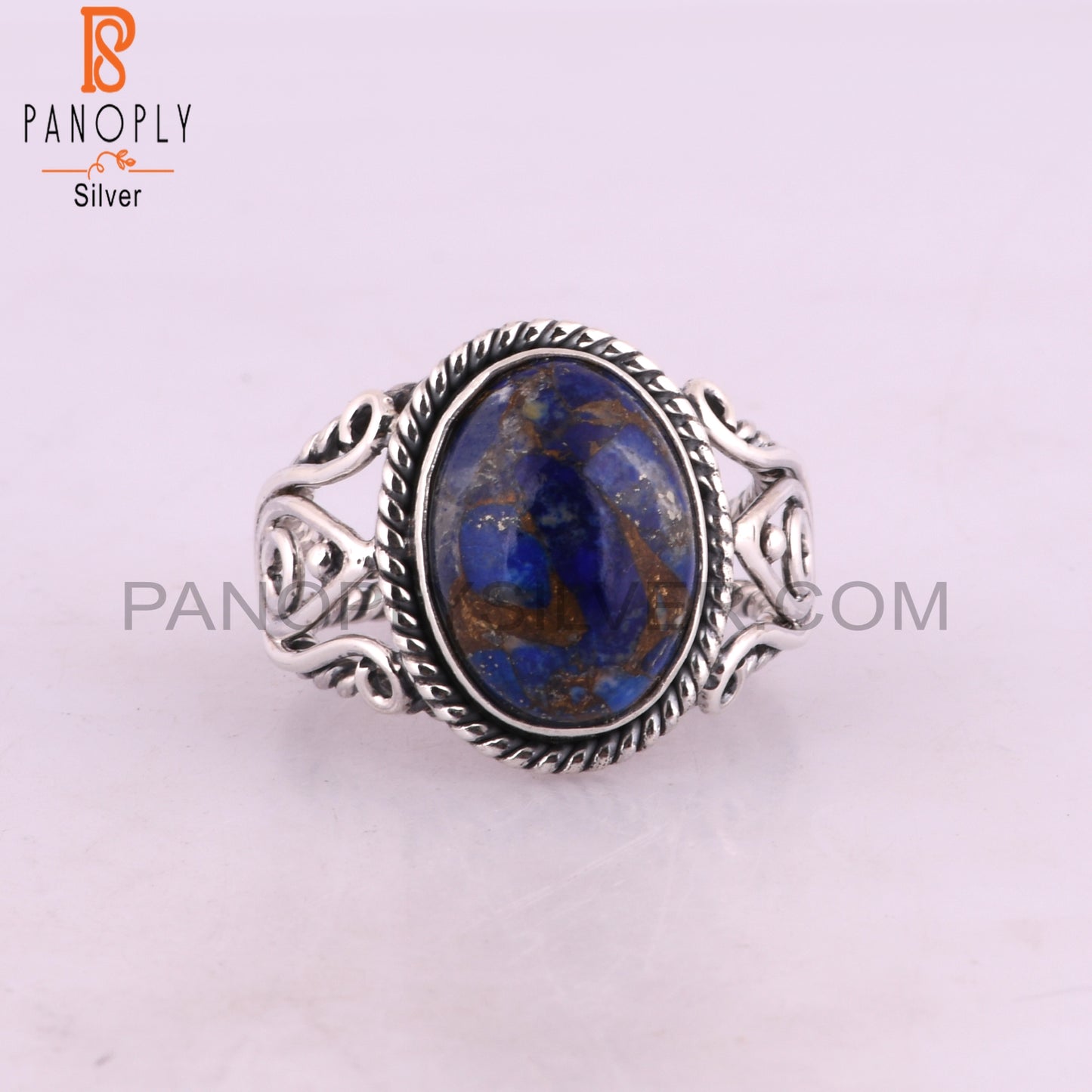 Aesthetic Mojave Copper Lapis Oval Shape 925 Silver Ring