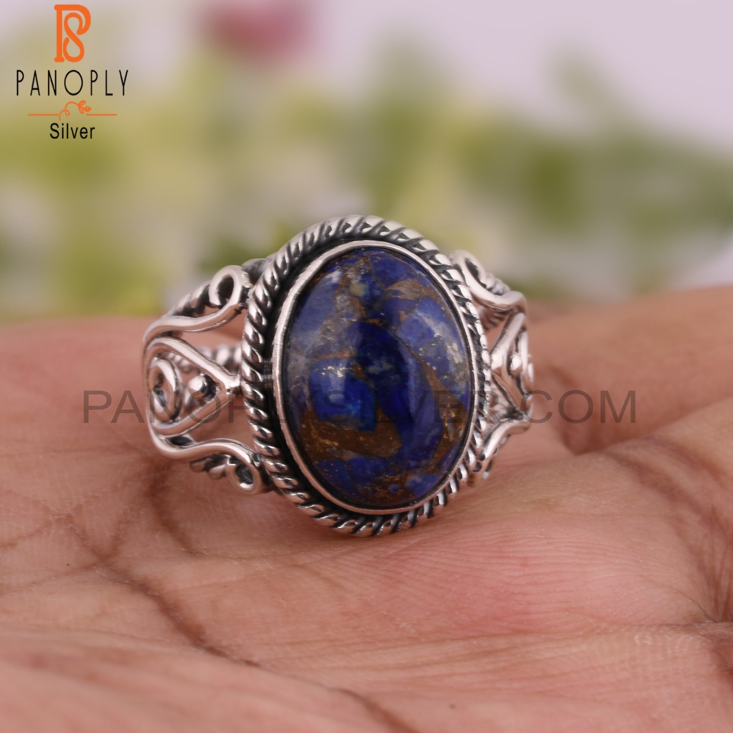 Aesthetic Mojave Copper Lapis Oval Shape 925 Silver Ring