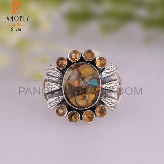 Mojave Copper Bumblebee Turquoise & Citrine 925 Silver Ring