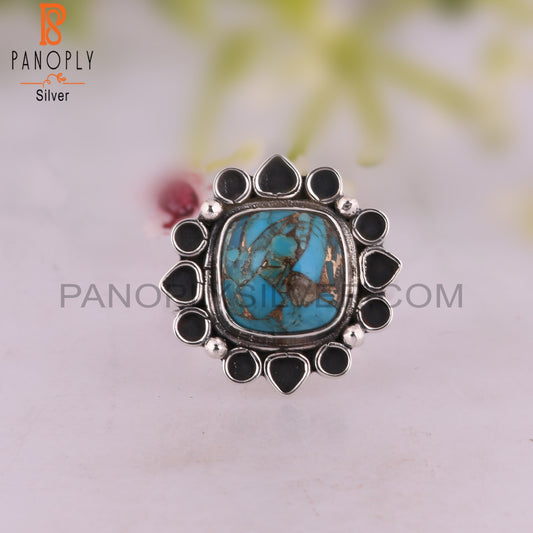 Mojave Copper Turquoise Cushion 925 Sterling Silver Ring