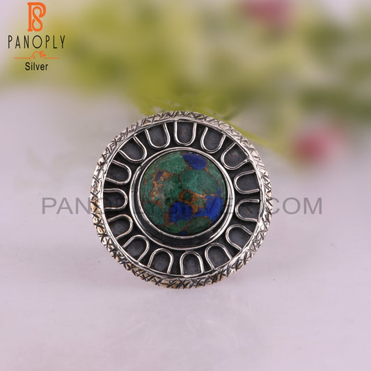 Mojave Copper Azurite Malachite 925 Silver Signet Ring