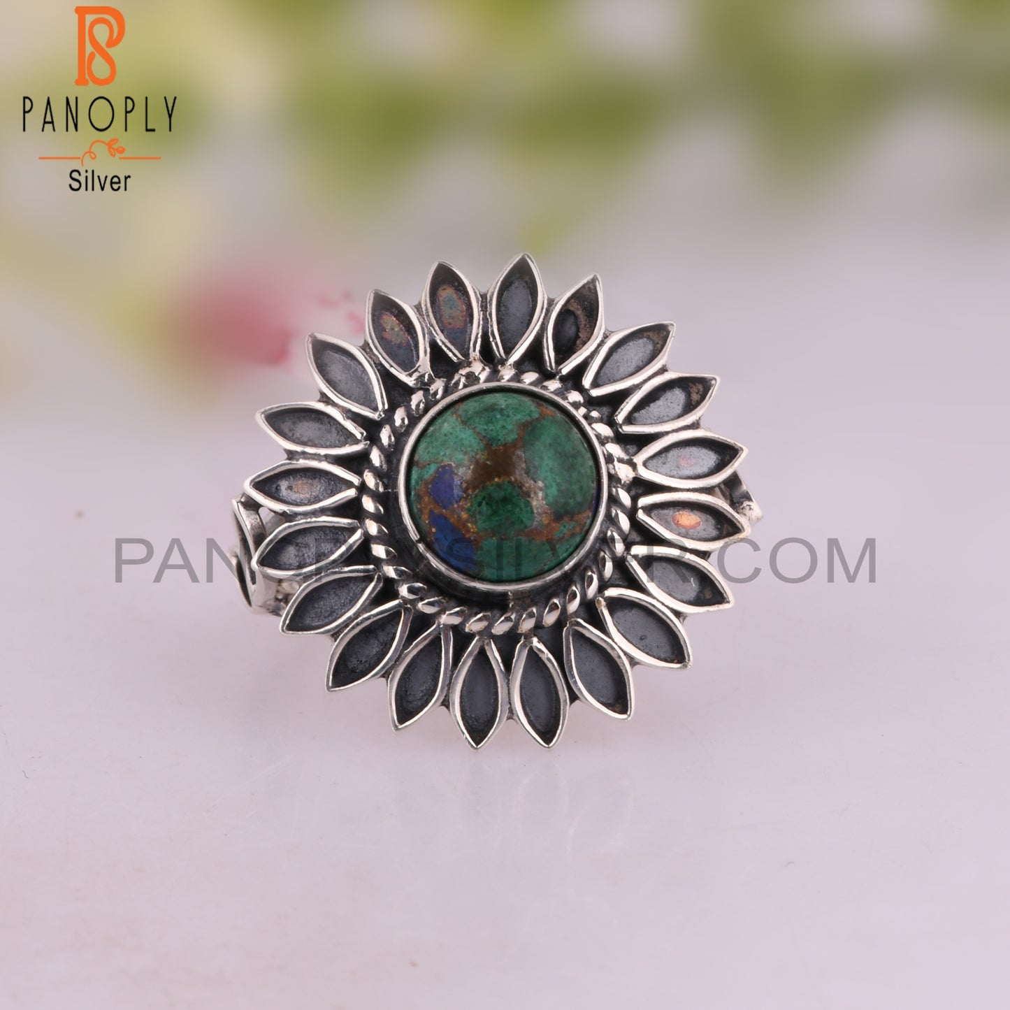 Mojave Copper Azurite Malachite Sterling Silver Ring