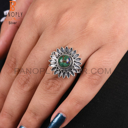 Mojave Copper Azurite Malachite Sterling Silver Ring