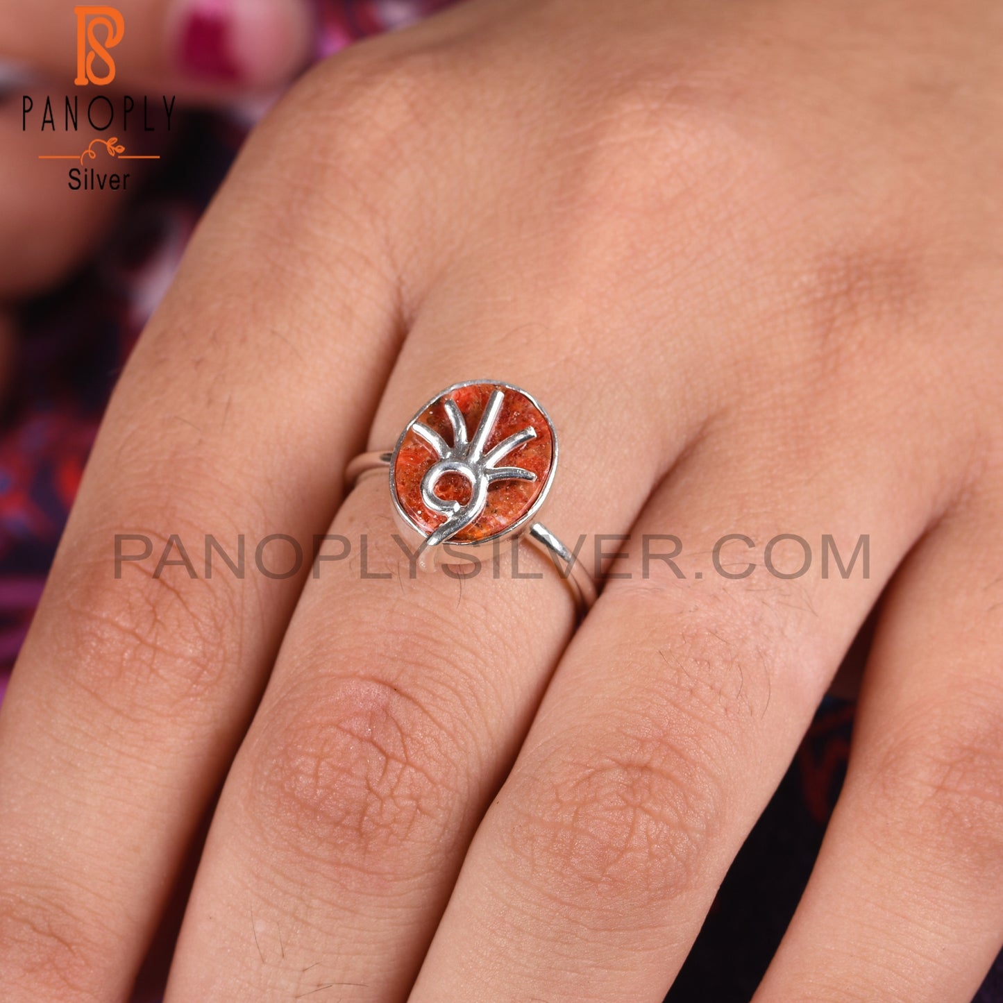 Sponge Coral Oval Ring 925 Sterling Silver Ring