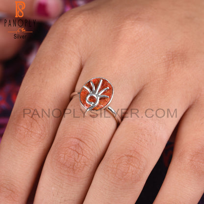 Sponge Coral Oval Ring 925 Sterling Silver Ring