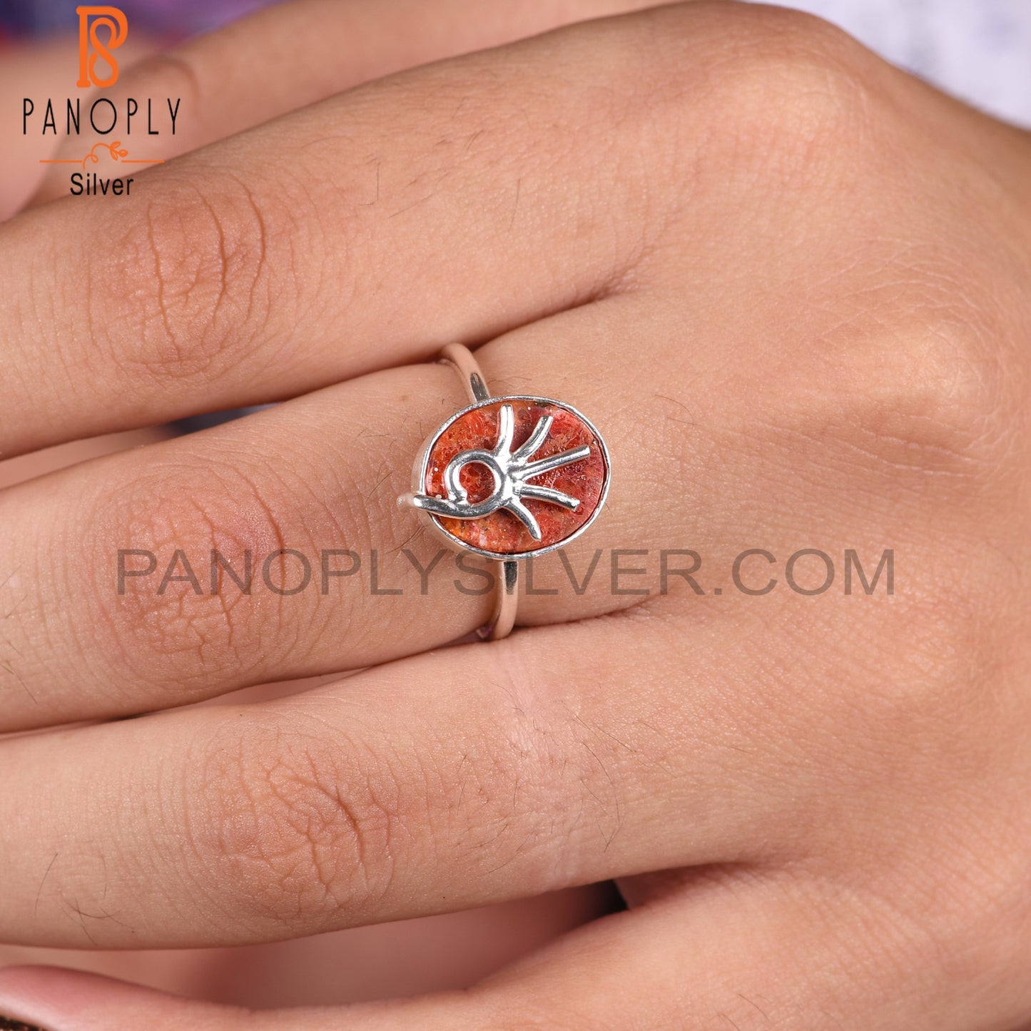 Sponge Coral Oval Ring 925 Sterling Silver Ring
