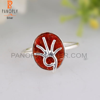 Sponge Coral Oval Ring 925 Sterling Silver Ring