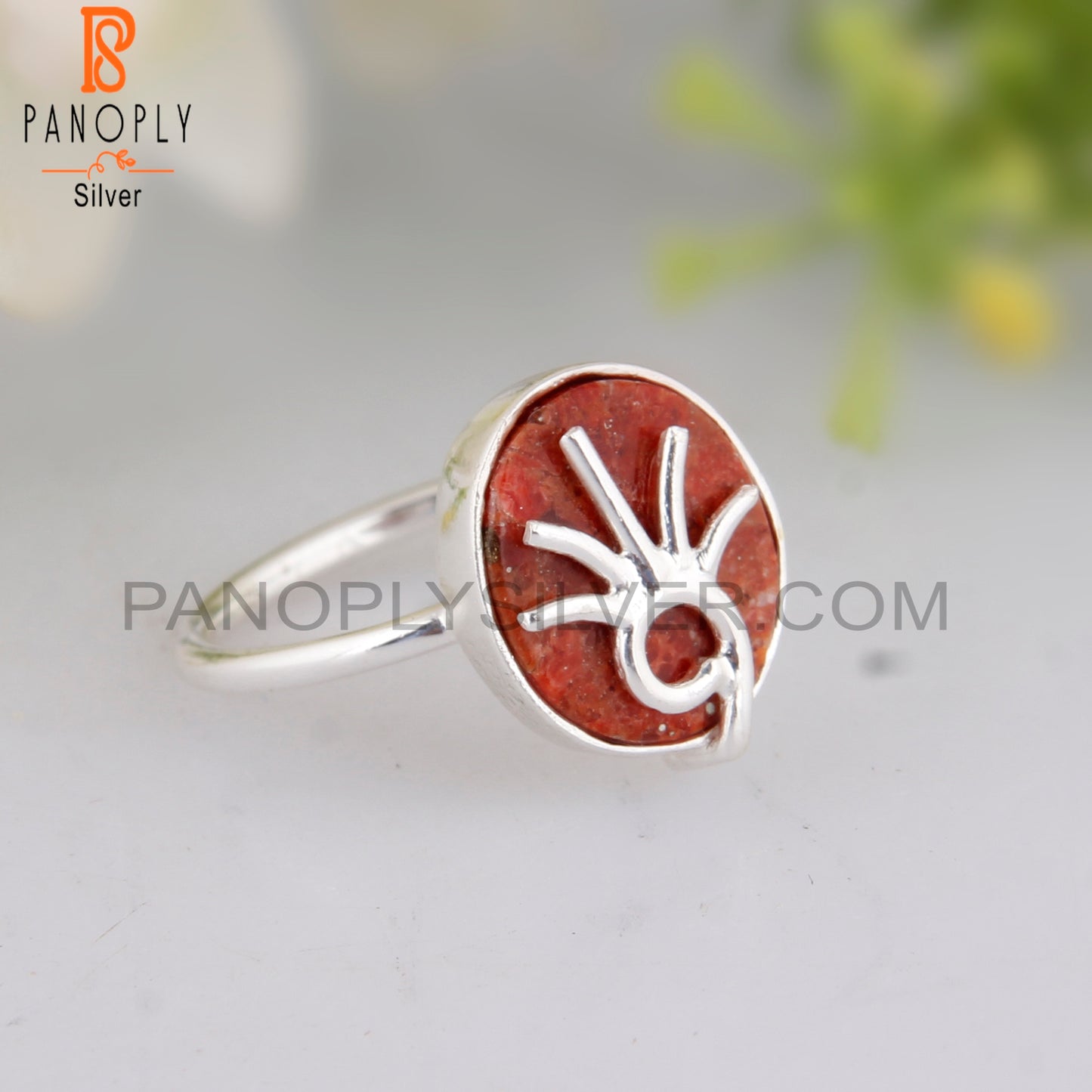 Sponge Coral Oval Ring 925 Sterling Silver Ring