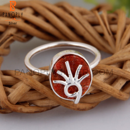 Sponge Coral Oval Ring 925 Sterling Silver Ring