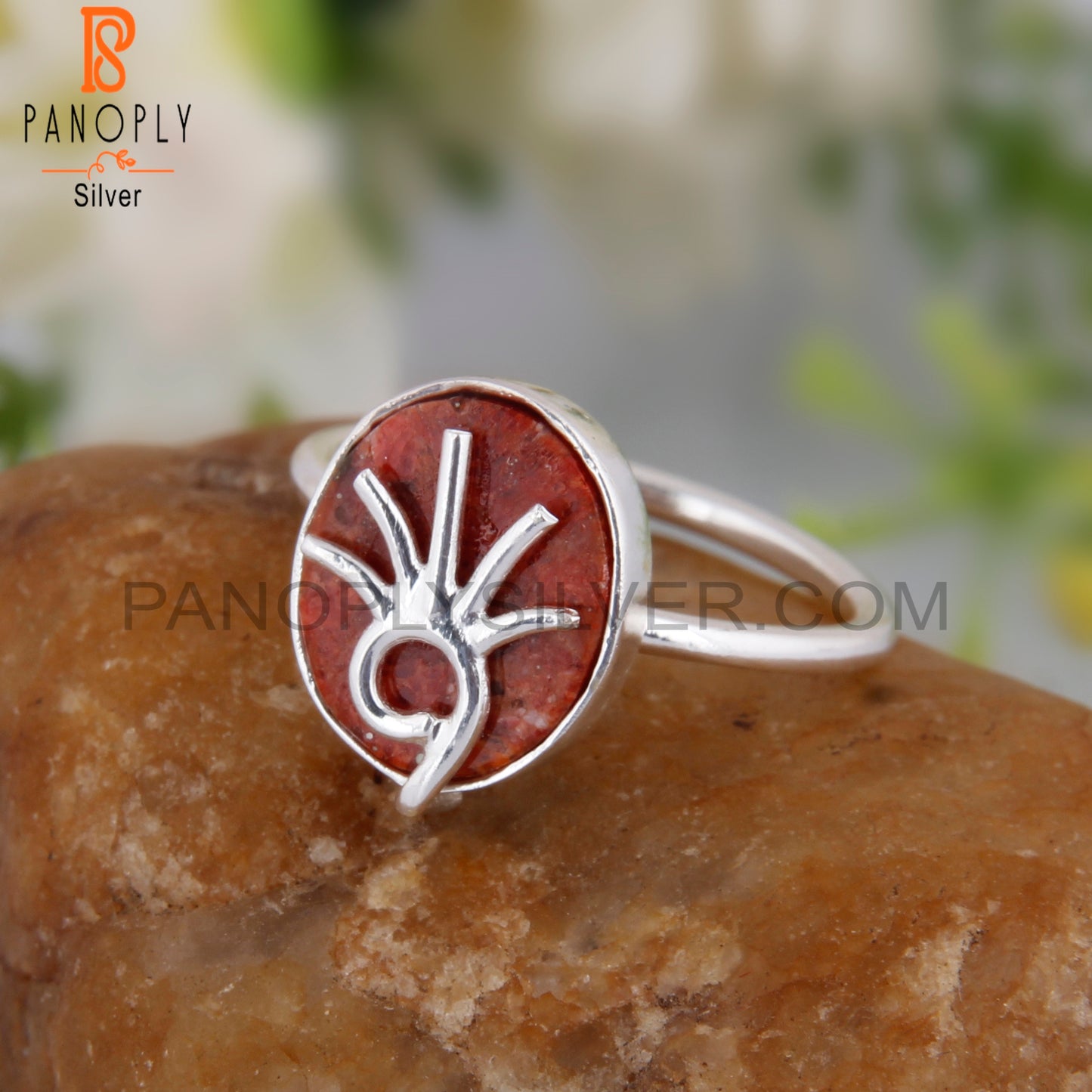 Sponge Coral Oval Ring 925 Sterling Silver Ring