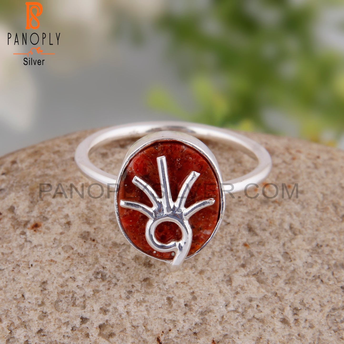 Sponge Coral Oval Ring 925 Sterling Silver Ring
