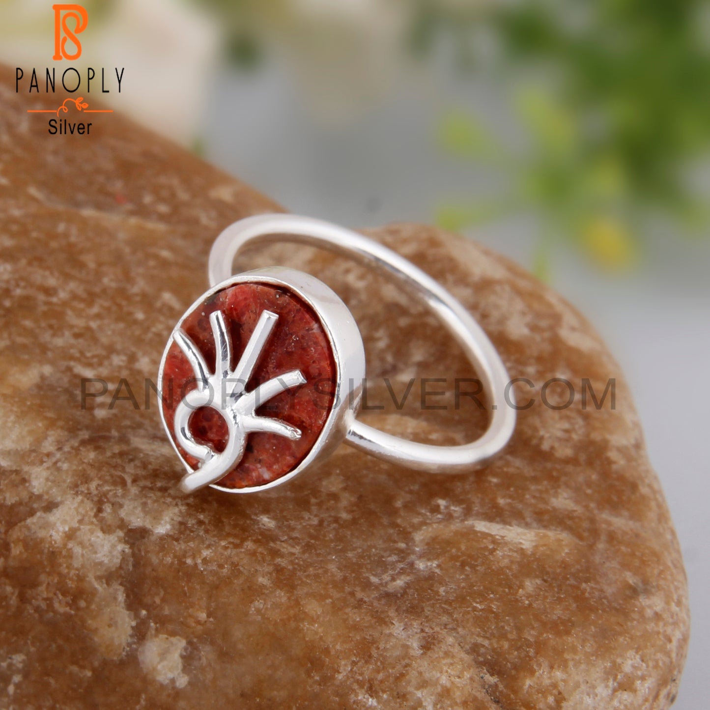 Sponge Coral Oval Ring 925 Sterling Silver Ring