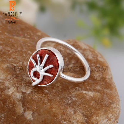 Sponge Coral Oval Ring 925 Sterling Silver Ring