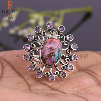 Mojave Copper Purple Oyster Turquoise & Amethyst Silver Ring