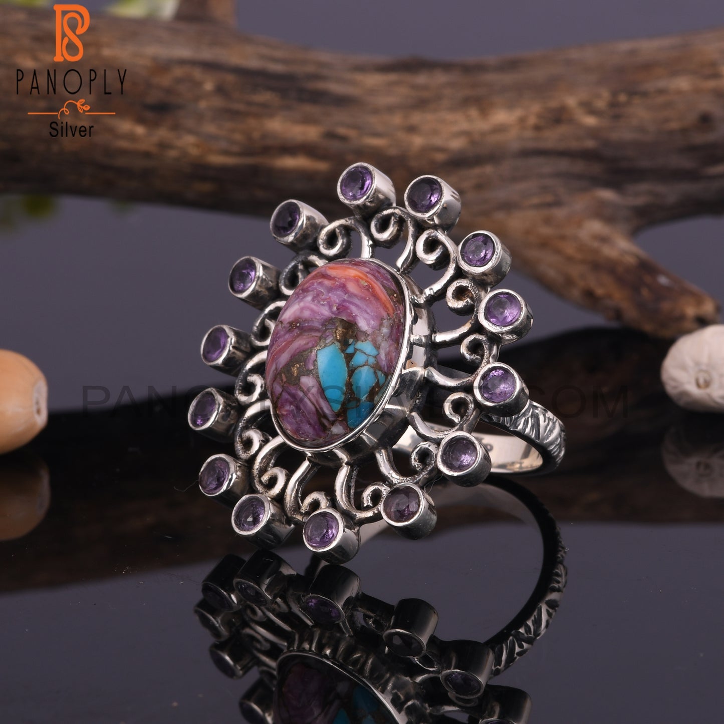 Mojave Copper Purple Oyster Turquoise & Amethyst Silver Ring