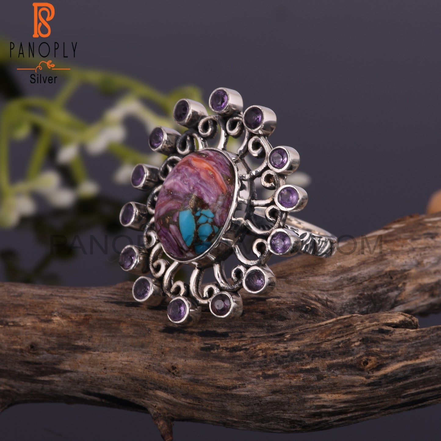 Mojave Copper Purple Oyster Turquoise & Amethyst Silver Ring