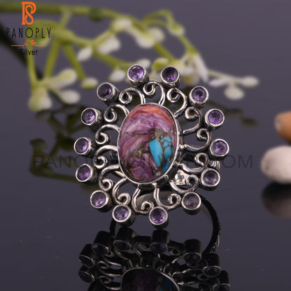 Mojave Copper Purple Oyster Turquoise & Amethyst Silver Ring