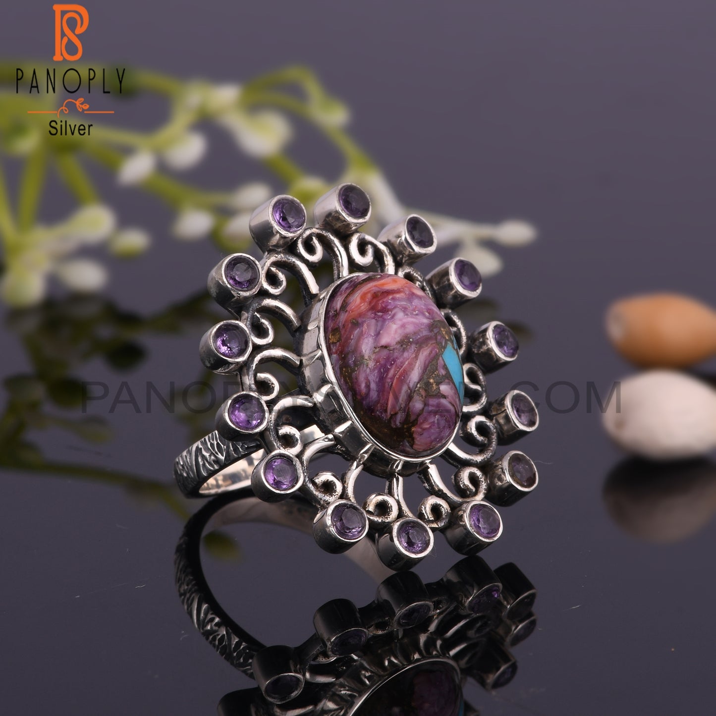 Mojave Copper Purple Oyster Turquoise & Amethyst Silver Ring