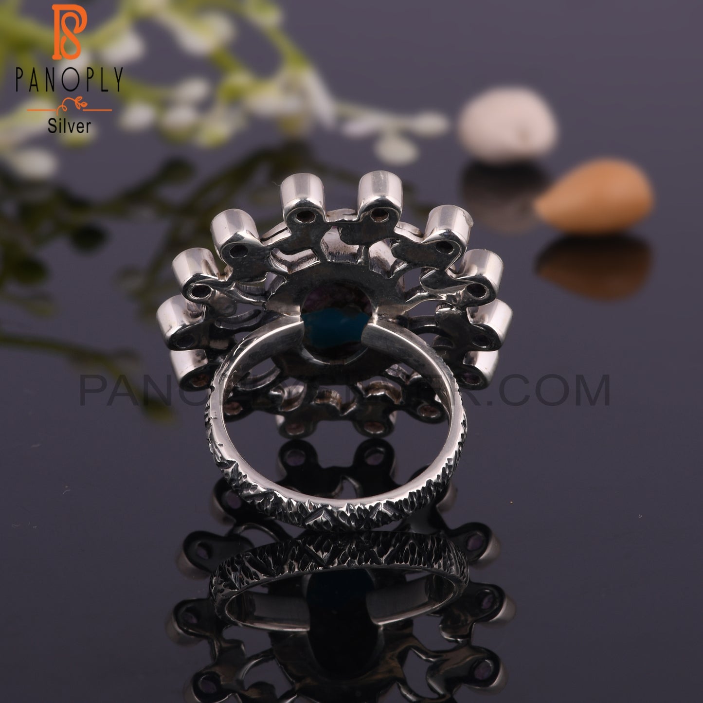 Mojave Copper Purple Oyster Turquoise & Amethyst Silver Ring