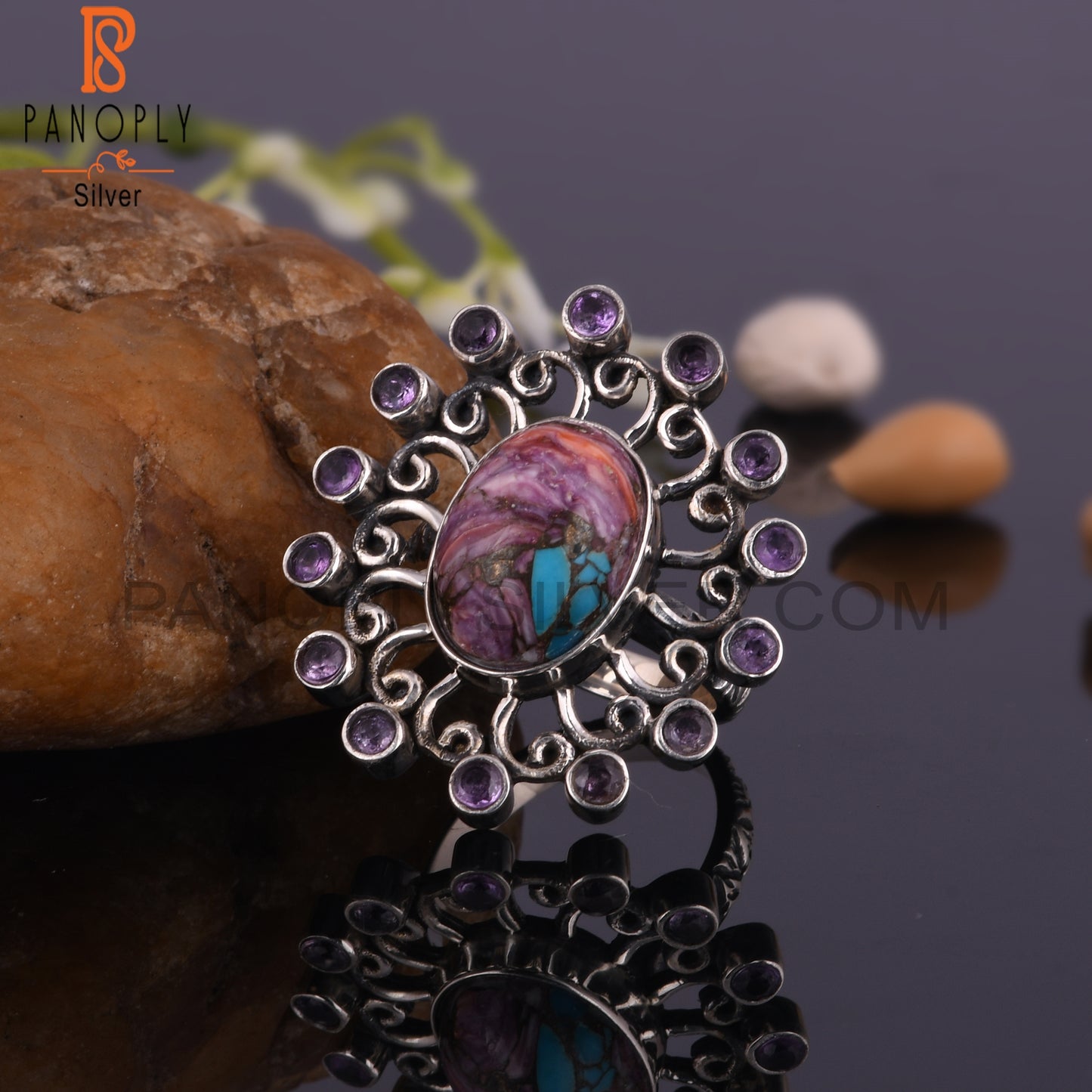 Mojave Copper Purple Oyster Turquoise & Amethyst Silver Ring